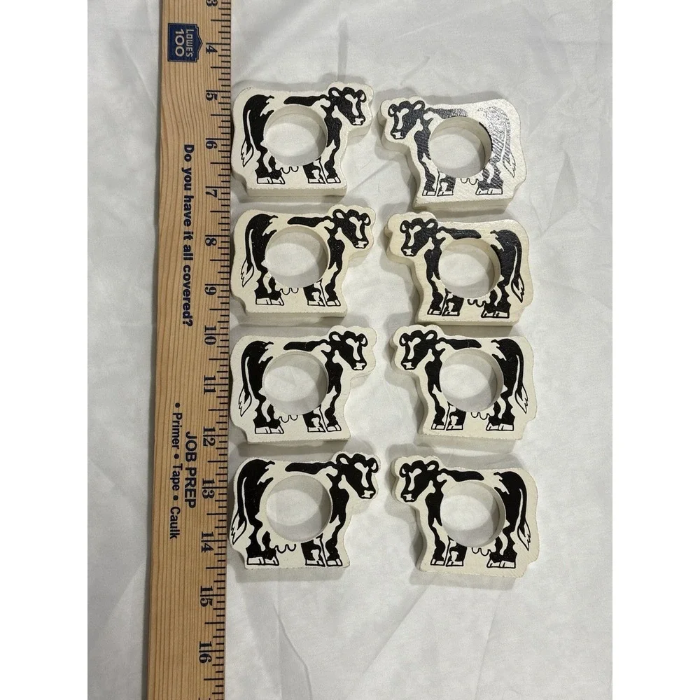 Lot Vintage Rustic Wooden Cow Napkin Rings Set Of 8 Farmhouse Farm country decor